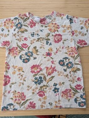 Ladies' Floral Tee - Pink & Blue Flowers